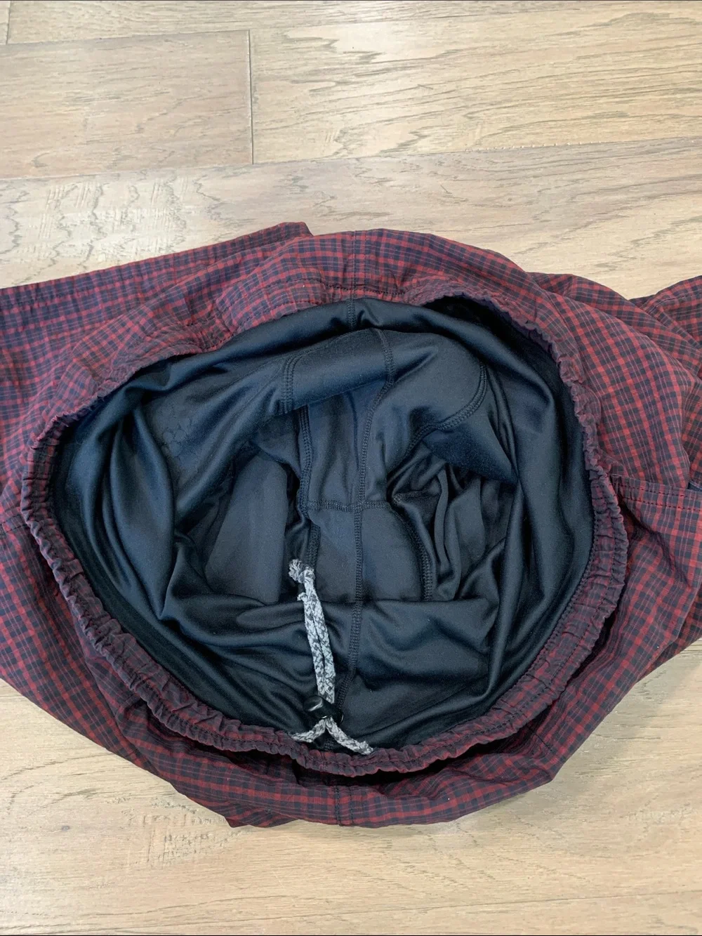 L.L. Bean Men's Red and Black Plaid Swim Trunks